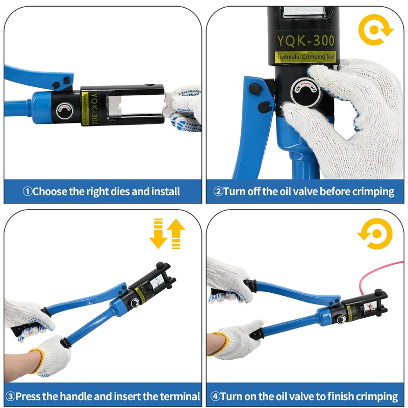 LFGUD 16T Hydraulic Battery Cable Crimper 8 AWG to 600