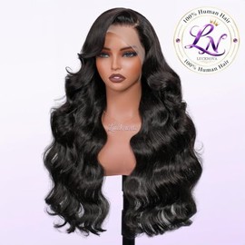 LUCKNOVA 30Inch Body Wave Human Hair Wig 13x6 HD Lace Front Wigs Human Hair | 180 Density Natural Black Human Hair Wig Pre Plucked 12A HD Lace Frontal