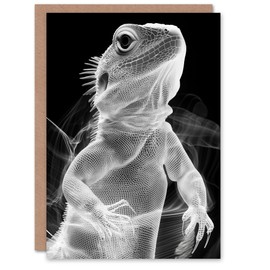 Artery8 Greeting Card Xray Effect Lizard Detailed Scales White on Black Blank For Him Or Her Art Birthday Card