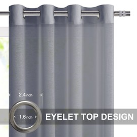 DWCN Dark Grey Sheer Curtains with Tiebacks Semi Transparent Voile Grommet Curtains Elegant Window Curtains for Bedroom and Living Room,2 Panels,W52 x L96