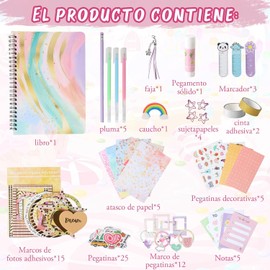 Kit de Diario para Niñas de 5 a 13 Años - 80 Piezas Set de Papelería para Diarios Bricolaje, Manualidades Creativas y Scrapbooking - Incluye Marcadores, Pegatinas, Marcos de Fotos y Más - Regalo Perfecto para Adolescentes y Niñas