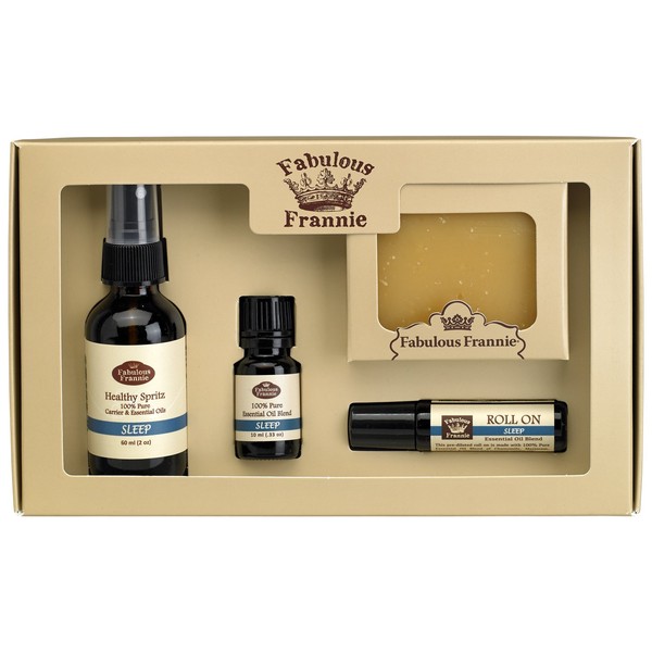 Fabulous Frannie Sleep Wellness Kit - All Natural Ingredients and 100% Pure Essential Oils - Sleep Blend Contains Chamomile, Marjoram, Bulgarian Lavender and Vetiver Essential Oils.