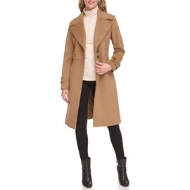 Kenneth Cole Women's Solid Blend Trench Coat, Wool Camel, Large