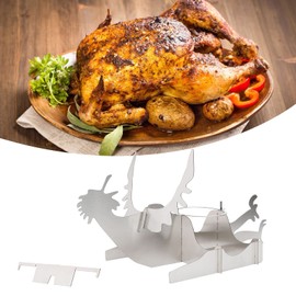 Chicken Grills,plplaaoo 14.2in Motorcycle Beer Can Chicken Holder for Grill, Silver Portable Beer Chicken Stand, Polished Stainless Steel Grill Rack, Chicken Rack for Camping Family Gathering, be