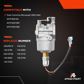 Carburetor Compatible with Onan Cummins Microquiet 4000 Watt 4KYFA26100 Generators,Onan Cummins A041D736 4KYFA26100 4KYFA26100P 4KYFA26100K,Replace#146-0785 146-0803 146-0635 146-0703 146-0742