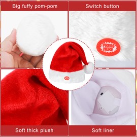 2 Pcs Singing and Dancing Christmas Hat Electric Swing Moving Santa Hat Plush Funny Toy Hat Musical Christmas Cap Red and White Santa Cap Kids Adults Xmas Gifts for Christmas New Year Party Supplies
