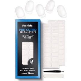 Beaolata Pre Cured Gel Nail Strips - 44PCS Salon Quality Gel Nail Stickers - Long Lasting Polish Wraps for Women no UV Light Needed Easy Apply& Remove (Clear)