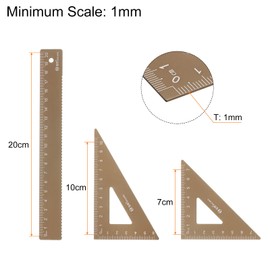 sourcing map 4pcs Geometry Tool Set Math Ruler 20cm Metric Measure Metal Aluminum Alloy Measuring Set Triangle Protractor Laser Engraving with Storage Box for Classroom Teacher, Brown