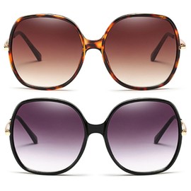 70s Super Oversize Square Sunglasses for Women Vintage Rectangular Plastic Frame (2Pack: Black + Tortoise)