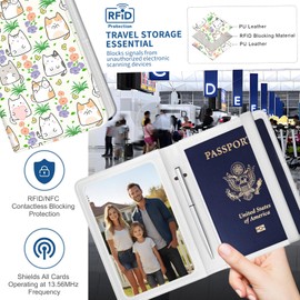 NUGGHU Passport Holder for Travel Essentials, Leather RFID Blocking Passport Wallet Cover Case, Cute Passport Book Holders for Women and Men Cute Flower Cats