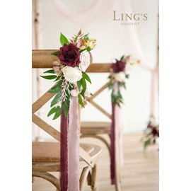 Ling's moment Rustic Wedding Aisle Decor Chair Decorations Artificial Flower Pew Decorations for Wedding Ceremony Set of 8, Dusty Rose & Marsala