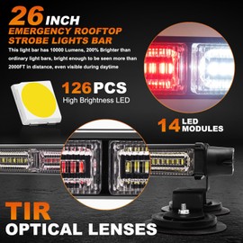 ASPL 26inch 126 LED Rooftop Emergency Strobe Lights Bar Double Side Flashing Safety Warning Traffic Advisor Light Bar Hazard Snow Plow Light for Work Trucks Vehicles Construction Tow Pickup(Red/White)