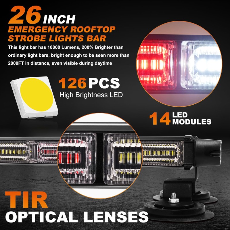 ASPL 26inch 126 LED Rooftop Emergency Strobe Lights Bar Double