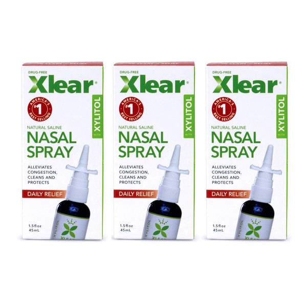 Xlear Natural Saline Nasal Spray with Xylitol, 1.5 fl oz (Pack of 3)
