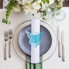 MORGIANA 3D Butterfly Napkin Ring Matt, 50pcs Disposable Paper Napkin Holders for Weddings Party Christmas Restaurant Table Decoration (Blue-Butterfly)