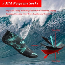 YDQUANI 3mm Beach Socks, Camouflage Diving Sock, Non-Slip Wetsuit Water Socks for Men Women Yoga Pilates Swimming Surfing Snorkelling Kayaking
