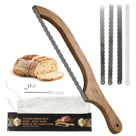 Thekitchenclick Kitchen Click Bread Knife for Homemade Bread – 16" Acacia Wood Bow Knife with 3 Extra Blades – Sourdough Bread Slicer for Even, Crumb-Free Cuts – Ideal for Artisan Loaves, Bagels,