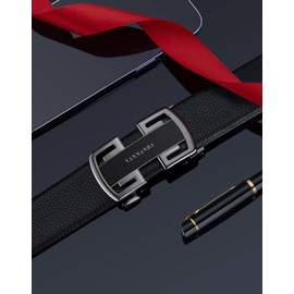 VANNANBA Cinturones de trinquete de cuero auténtico con hebilla automática para hombres pantalones vaqueros con caja de regalo, Negro 01, 39''-42'' Waist Adjustable