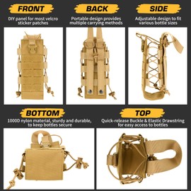 Molle Water Bottle Holder, Water Bottle Pouch Attachment for Backpack, Adjustable Multi-Purpose Tactical Bag for 16 24 32 40 64 oz Adapted to Vest Belt Brown