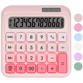 HUTUDD Mechanical Switch Calculator, Desktop Calculator, Pink Calculator Big Buttons, 12-Digits Large LCD Display, Solar & Battery Dual Power, Desk Calculator for Office Home School Basic Business