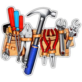 Handyman Sticker Handy Tool Belt Carpenter Construction Vinyl Sticker Decal - Durable Car Bumper & Window Emblem Laptop Bumper Skateboard Luggage Sticker for Truck Hardhat Stickers for Men 4.5" sq21