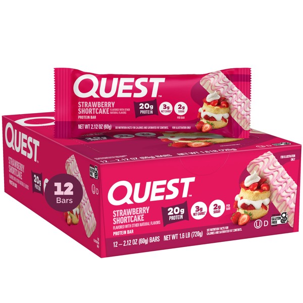 Quest Nutrition Protein Bars, Strawberry Shortcake, 20g Protein, 2g Sugar,