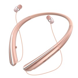 Bluetooth 5.0 Neckband Bluetooth Headphone, Sweat Resistant Noise Cancelling Stereo Headphones, and Retractable Ear Tips for Music, Conference, Videos (Rose Gold)