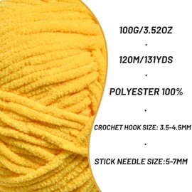 Plush Chenille Chunky Crochet Yarn - Baby Yarn for Crocheting Soft - Velvet Yarn Knitting for Blankets Crafts - Fluffy Amigurumi Yarn 100g / 121yd (Golden Yellow)