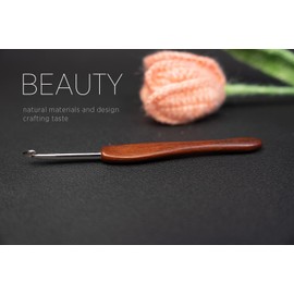 SEVENSUN Mimosa 5mm Single Crochet Hook, Available in 0.6mm-6.5mm, Ergonomic Hand Polished Stainless Steel Inline Pointy Wood Handle Crochet Hook for Arthritic Hands, Mother's Day Gifts for Mom