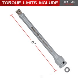 RIMKOLO 1/2" Drive Torque Limiting Extension Bar, 8 Inch Color-Coded Torque Limiter 120ft-lbs CR-MO Torque Stick for Locking Lug Nuts