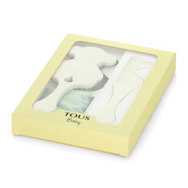 Tous Baby Beauty Hairbrush and Comb Set, Bear Shaped Baby Brush Set for Newborns, Soft Natural Bristles Baby Rounded Tips, Comfortable for Babies (White)