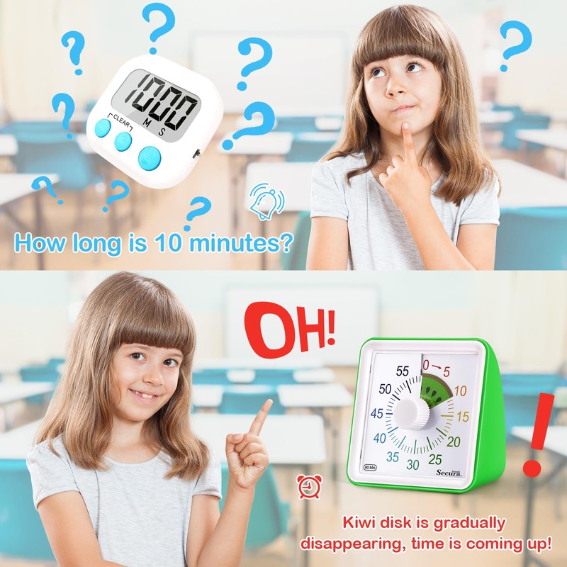 Secura 60-Minute Visual Countdown Timer for Kids & Adults, Classroom