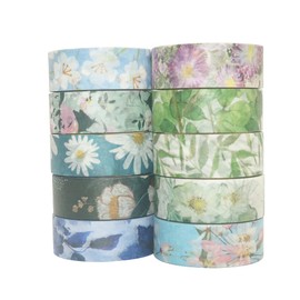 YUBX Flower Washi Tape Decorative Paper Masking Tape for Scrapbooking DIY Craft (Cold Tone)