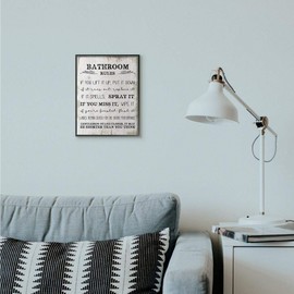 Stupell Industries Bathroom Rules Funny Word Wood Textured Design Black Framed Wall Art, 11 x 14, Multi-Color