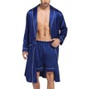 SWOMOG Men's Long Satin Robe Silk Kimono Bathrobe with Shorts