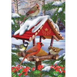 Gathered Together Winter Garden Flag Cardinals Birdfeeder 18" x 12.5"