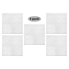 American Tin Ceilings [5 Pack 24" x 24" 100% Tin Nail-Up Ceiling Tiles | Pattern #19 Bright White Satin Traditional, Modern, Repeating Diamonds for Ceilings & Kitchens