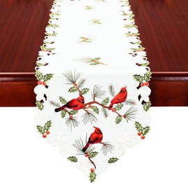 Simhomsen Embroidered Cardinal Table Runner for Christmas Holidays Decorations
