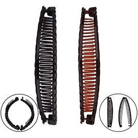 2 Pack One Black And One Brown Large Banana Clips Fish Clips Long Hair Clips Comb Grip Clips and Barrettes