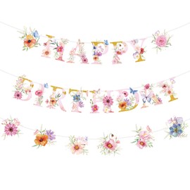 Luvsweets Wildflower Birthday Decorations for Girls - 3 Pcs Wildflower Happy Birthday Banner Decoration Party Supplies, Garland Flower Party Decor for Women Girl