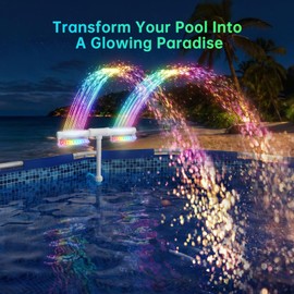 LED Pool Fountain with Remote, Rechargeable Waterfall Spray for Inground & Above Ground Pools, Fits 1.73" & 3.2" Return Jets, 20 Light Modes & Timers, 12H Long-Lasting Glow for Night Swimming Ambiance