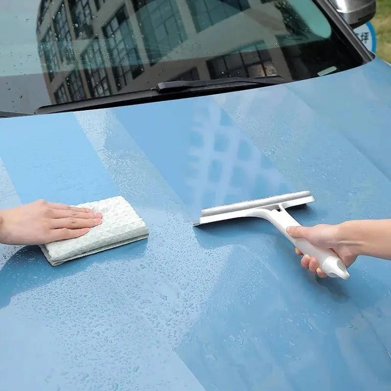 Three-in-one multi-functional glass cleaner with spray head and scraper, suitable