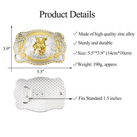 KOORASY Western Cowboy Bull Belt Buckle for Men, Large Golden Belt Buckles American Belt Buckles Jeans Accessory