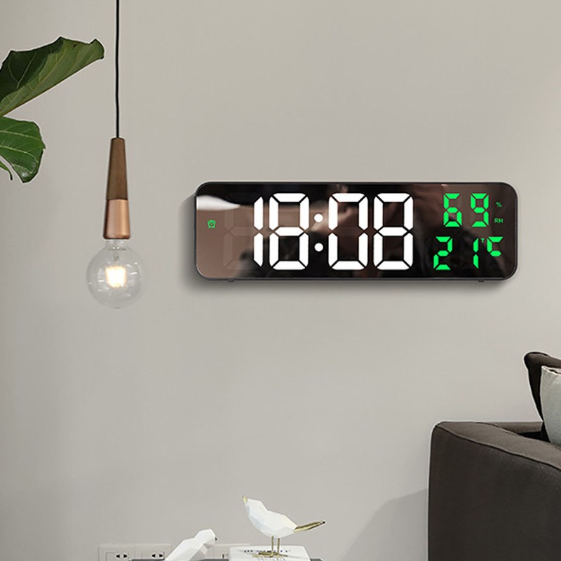 LED 9.1in Mirror Clock Multifunctional Digital Alarm Date Humidity Clock