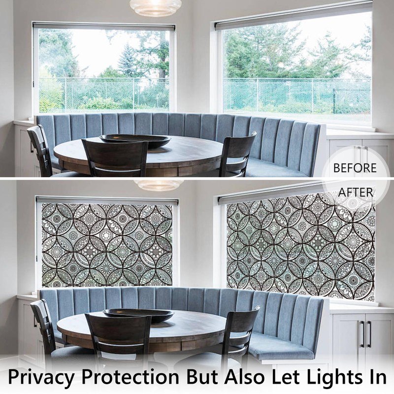 DKTIE Boho Stained Glass Look Window Privacy Film with Installation