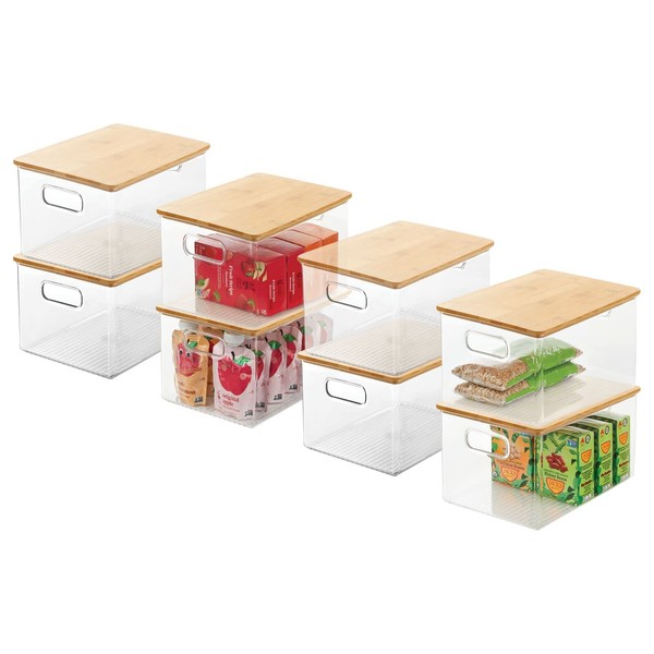 mDesign Plastic Stackable Kitchen Pantry Cabinet, Food Storage Bin Box