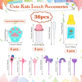 50 Pcs Kids Bento Box Accessories Including Food Picks Mini Condiment Bottles Ketchup Squeeze Bottles, Mini Soy Sauce Container with Funnel for Kids School Bento Camping Office Accessories(Unicorn)