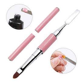 Dual-Ended Polygel Brush & Picker, Kalolary 2 in 1 Designs Polygel Nial Brushes Stainless Steel Gel Nail Tool for PolyGel UV Gel Acrylic Nails Extension(Pink)