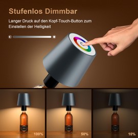 brightower LED Table Lamp with RGB, 5200 mAh Touch Wireless Bottle Lamp, IP54 Continuous Table Lamp for Indoor and Outdoor Restaurants, Bars, Bedroom and Camping (Grey, Pack of 2)
