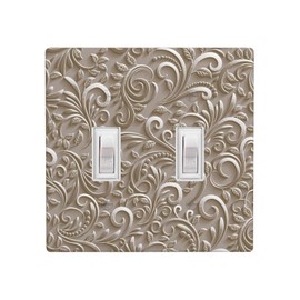 Mdulftar French Scroll Light Switch Cover Plates Brown Decorative Wall Plate Double Toggle Switch Cover Size 2-Gang 4.50" x 4.57"